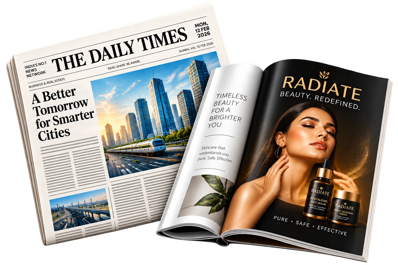 The Daily Times Newspaper and Radiate Beauty Magazine Mockup